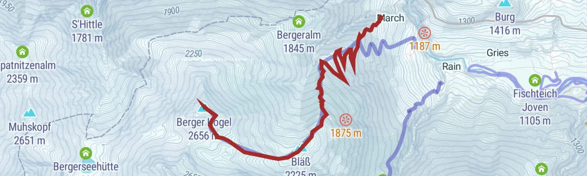 Route map: Skitour Berger Kogel 2.656m